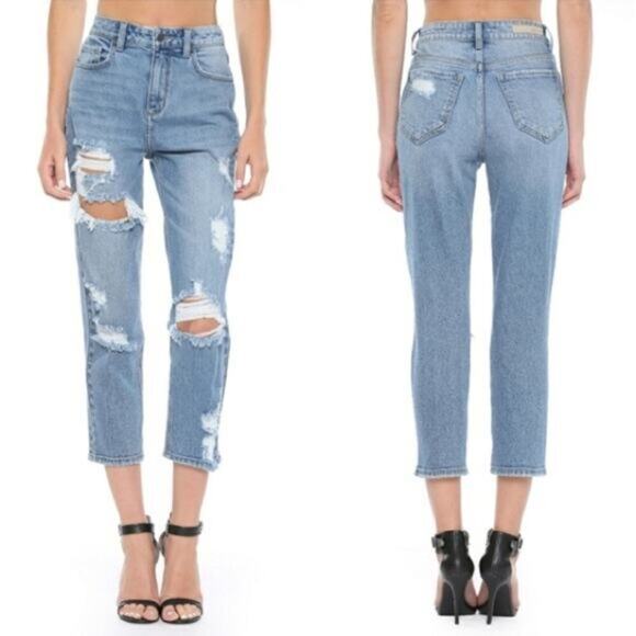 Cello Light Wash High Waisted Distressed Crop Jeans - Picture 1 of 5